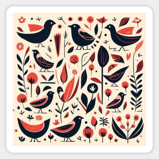 Retro Birds and Plants pattern Sticker